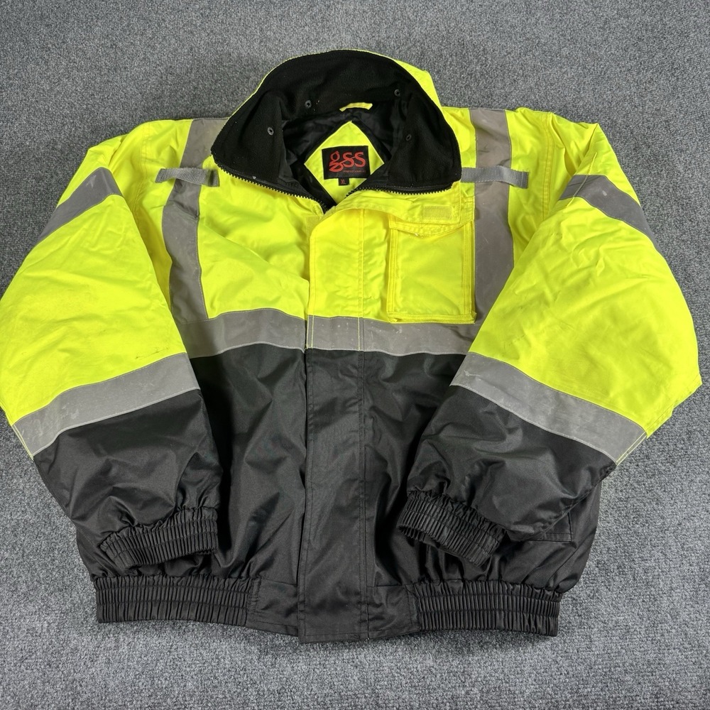 GSS Safety Jacket Men Large Tall Yellow Hi-Vis Bomber Rain Wind Class 3 Workwear